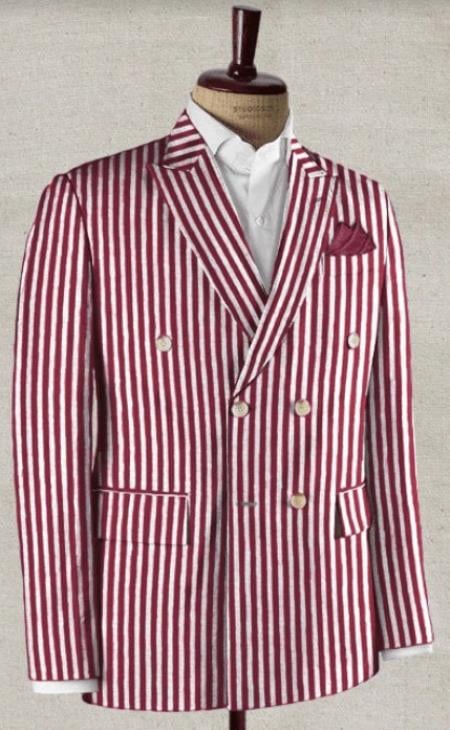 Double Breasted Blazer - Seersucker Blazer - Summer Blazer - Red