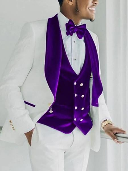 Wedding Tuxedo - Groom Suit - White And Purple Prom Suit Purple Prom Dress