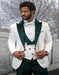 White and Hunter Green Tuxedo Vested Suit - Wedding Tuxedo