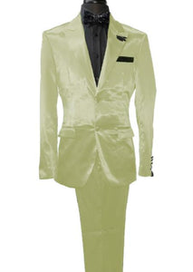 Mens Shiny Blazer - Ivory Sateen Vested Suit