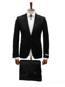 Mens Shiny Blazer - Black Sateen Vested Suit
