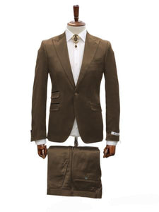 Mens Shiny Blazer - Tan Sateen Vested Suit
