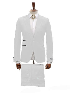 Mens Shiny Blazer - White Sateen Vested Suit