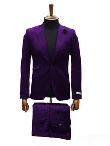 Mens Shiny Blazer - Purple Sateen Vested Suit