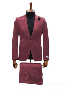 Mens Shiny Blazer - Burgundy Sateen Vested Suit