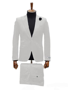 Mens Shiny Blazer - White Sateen Vested Suit
