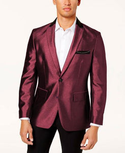 Mens Shiny Blazer - Burgundy Sateen Vested Suit