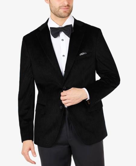 Men'S Black Velvet Paisley Suit Jacket Velour Men'S Blazer Jacket Sport Coat Dinner Jacket