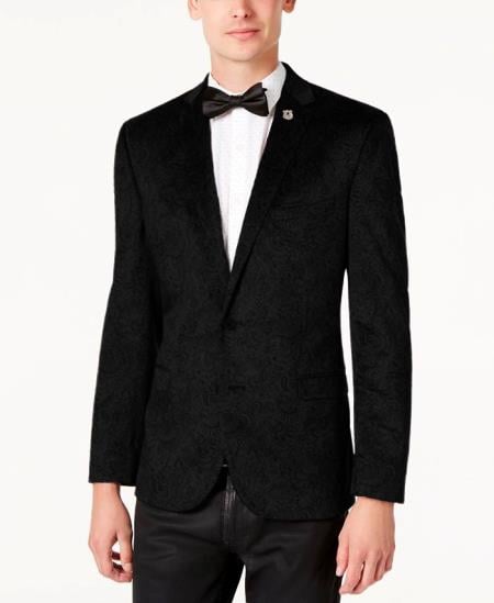 Men's Velvet Fabric Paisley Sport Coat Blazer Side Vented Regular Fit main image 0