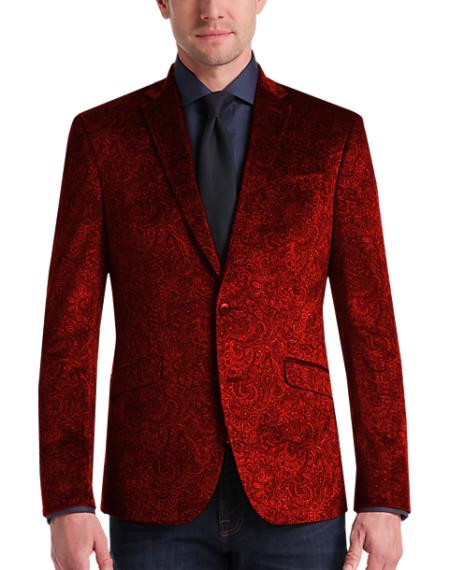 Burgundy ~ Wine Velvet Blazers - Paisley Sport Coat - Slim Fit