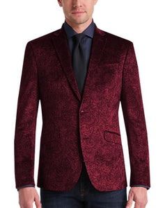 Maroon Velvet Blazer - Paisley Sport Coat - Slim Fit