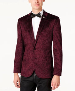 Maroon Velvet Blazer - Paisley Sport Coat - Slim Fit