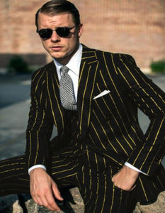 Black And Gold Stripe Suit - Vested Pinstripe Suit - Men's Tuxedo USA