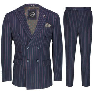 Mens 3 Piece Double Breasted Suit Navy