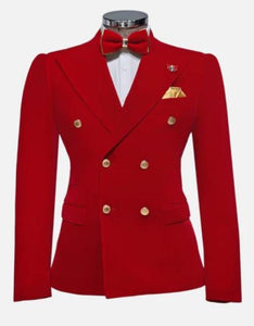 Red Double Breasted Sport Coat - Velvet Blazer