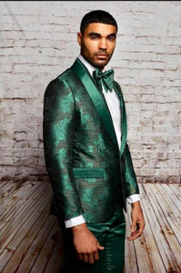 Mens One Button Shawl Lapel Suit Green