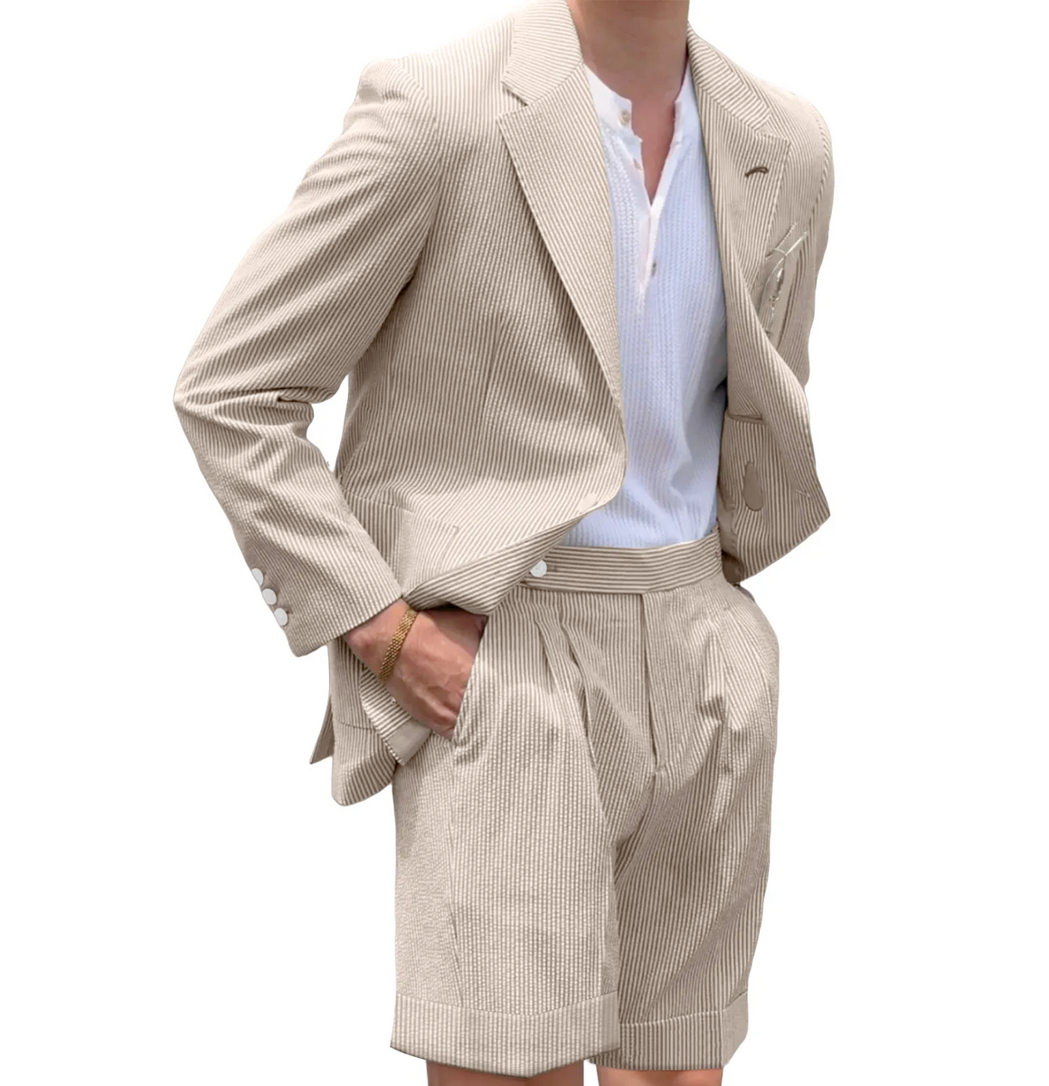 Mens Seersucker Suit With Short in Color Light Beige - Summer Fabric C ...