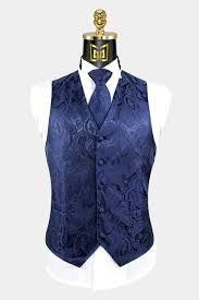 Navy Blue Paisley Vest and Tie Set -Tuxedo vest and tie sets