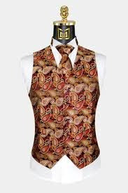 Orange & Navy Blue Vest Set | Tuxedo vest and tie sets