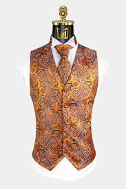 Orange & Navy Blue Vest Set |Tuxedo vest and tie sets