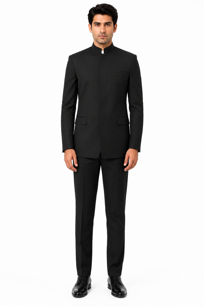 Apollo King Black Safari Suit Shoes - Mandarin Collar Military Style