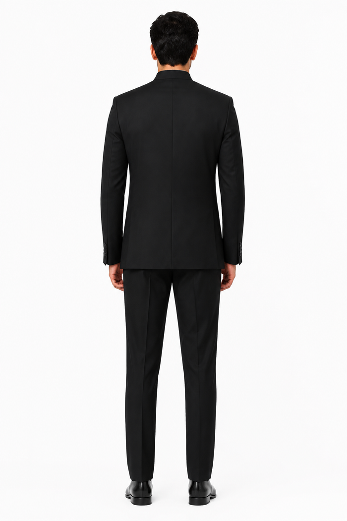Apollo King Black Safari Suit Shoes - Mandarin Collar Military Style