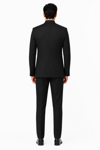 Apollo King Black Safari Suit Shoes - Mandarin Collar Military Style