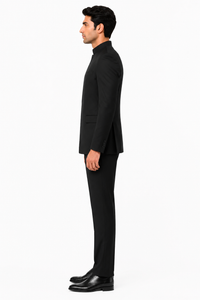 Apollo King Black Safari Suit Shoes - Mandarin Collar Military Style