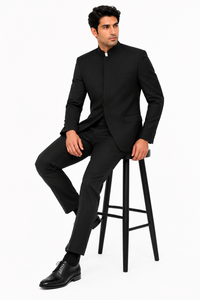 Apollo King Black Safari Suit Shoes - Mandarin Collar Military Style