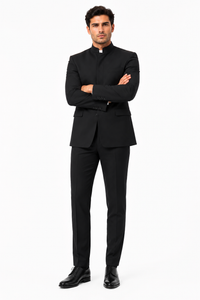 Apollo King Black Safari Suit Shoes - Mandarin Collar Military Style