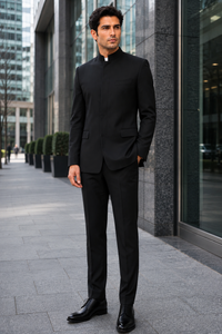 Apollo King Black Safari Suit Shoes - Mandarin Collar Military Style
