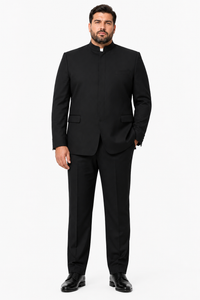 Apollo King Black Safari Suit Shoes - Mandarin Collar Military Style
