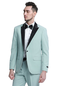 "Mint Green Men's Wedding & Prom Tuxedo with One Button Peak Lapel"