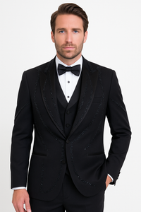 Black Italian Wool 3-Piece Modern Fit Tuxedo