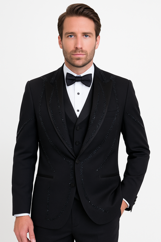 Black Italian Wool 3-Piece Modern Fit Tuxedo