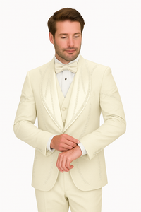 Off White Italian Wool 3-Piece Modern Fit Tuxedo
