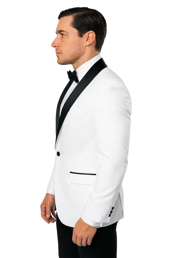 Tazio Men's Classy One Button Ivory & Black Shawl Lapel Dinner Jacket
