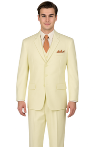 Mens Classic Fit Three Button Vested Pleated Pant Suit in Ivory