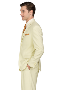 Mens Classic Fit Three Button Vested Pleated Pant Suit in Ivory