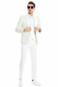 "Ivory Tazio Wedding Tuxedo | One-Button Vested Honeycomb Lace". - USA Men's Outlet