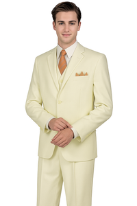 Mens Classic Fit Three Button Vested Pleated Pant Suit in Ivory
