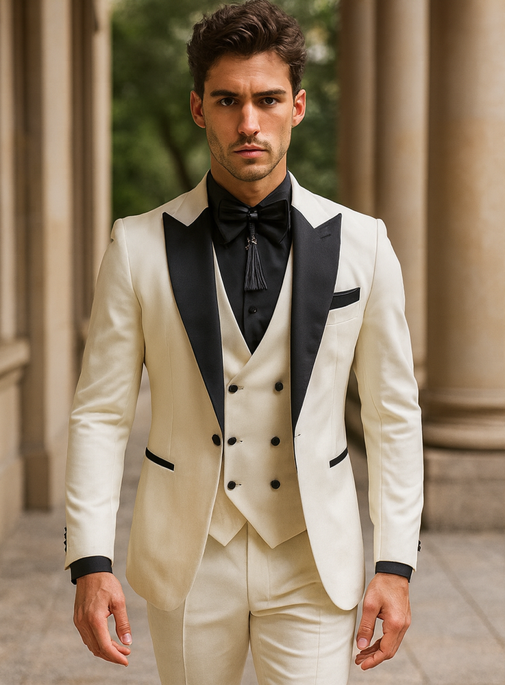 Ivory Wedding Suit - Peak Label Cream Tuxedo Suit - Ivory Dinner Jacket Plus Pants