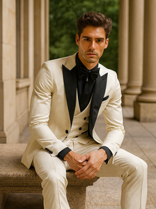 Ivory Wedding Suit - Peak Label Cream Tuxedo Suit - Ivory Dinner Jacket Plus Pants