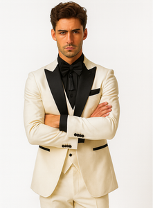 Ivory Wedding Suit - Peak Label Cream Tuxedo Suit - Ivory Dinner Jacket Plus Pants