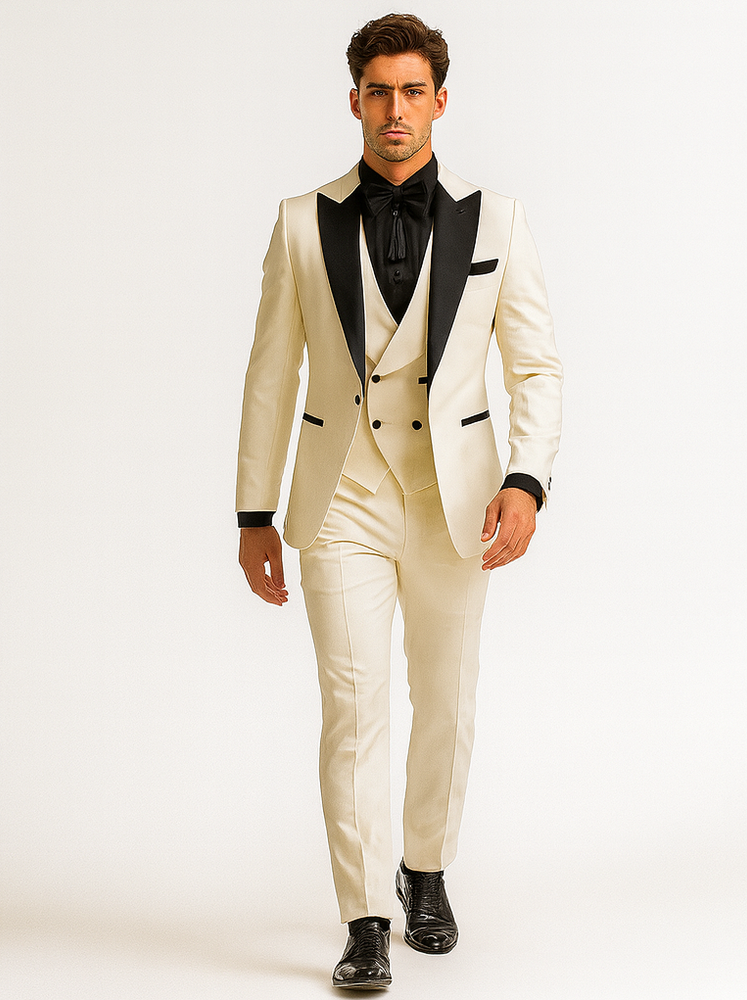 Ivory Wedding Suit - Peak Label Cream Tuxedo Suit - Ivory Dinner Jacket Plus Pants