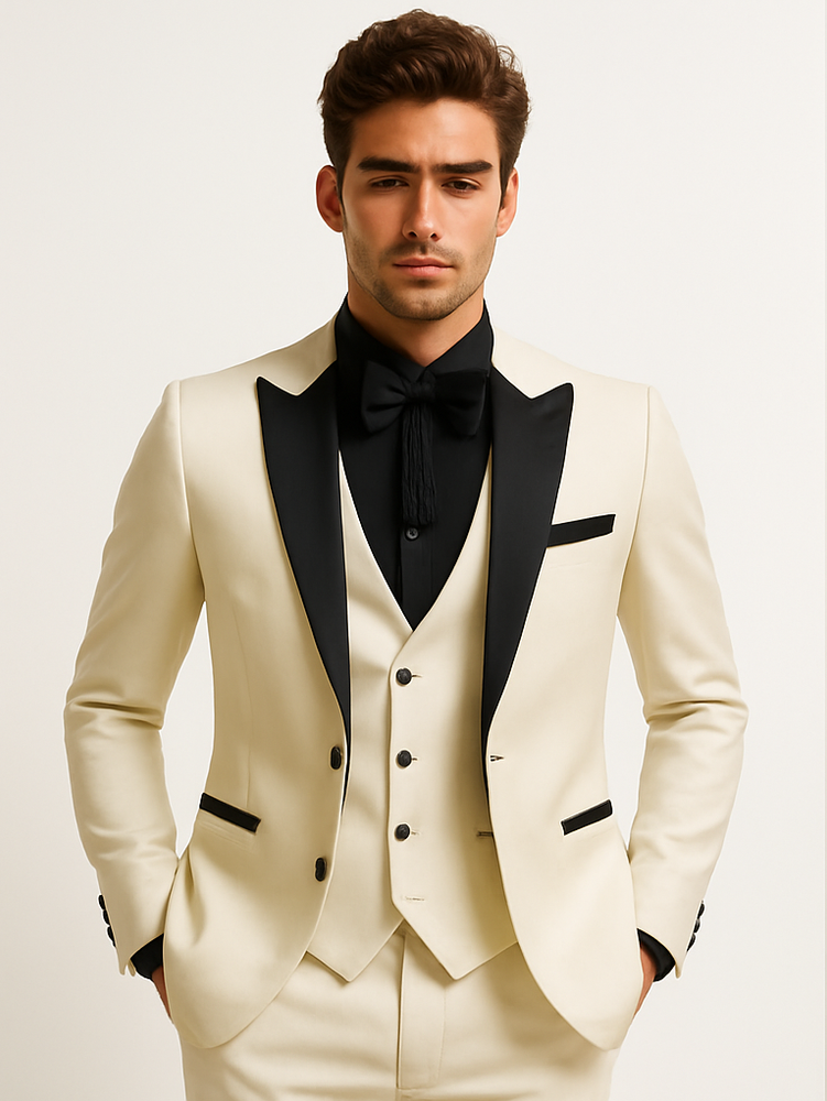 Ivory Wedding Suit - Peak Label Cream Tuxedo Suit - Ivory Dinner Jacket Plus Pants