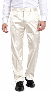 Mens Shiny Stretch Pants Solid Color Slim Fit Sateen Flashy Metallic Slacks in Color "Off White"