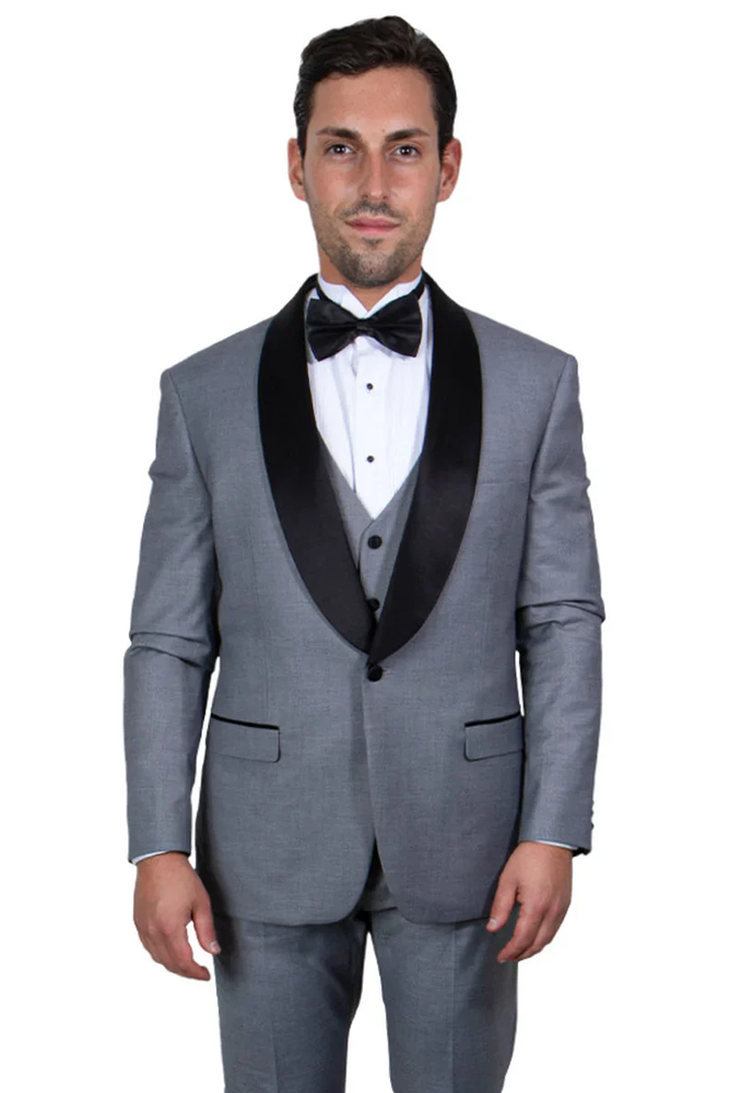 Designer Gray Prom Tuxedo - Grey Wedding Stacy Adams Vested   Suit