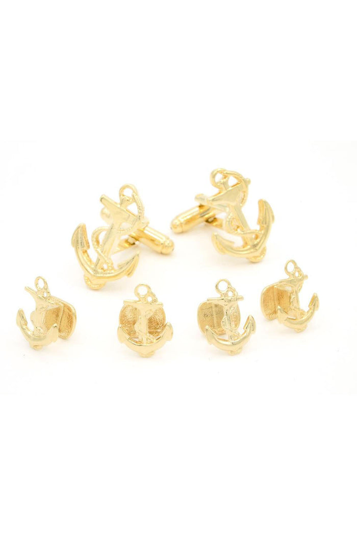 Anchor and Rope Gold Studs and Cufflinks Set