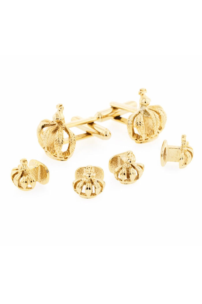 Crown Gold Studs and Cufflinks Set